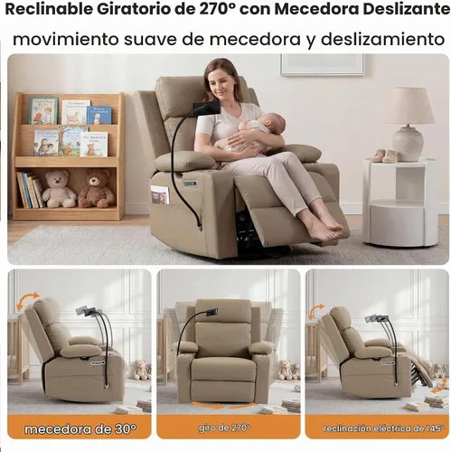 Vista 6 de FiveWillowise Mecedora eléctrica para guardería con reposabrazos ajustables Marrón