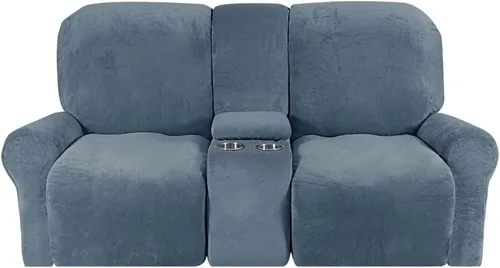 Vista 17 de Aedlcal Fundas para sofá reclinable, 10 piezas, fundas de sofá reclinable de felpa de terciopelo con consola central, con bolsillo lateral