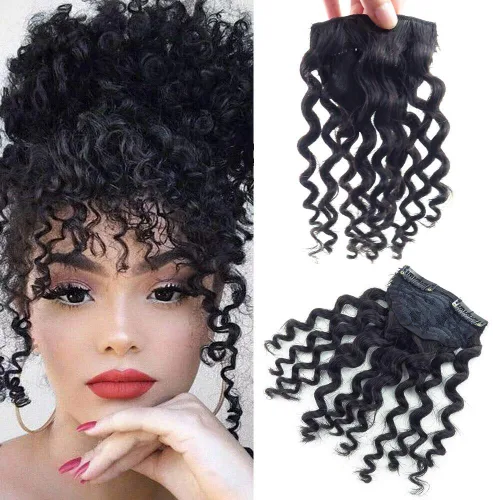 Vista 8 de Extensiones de cabello rizado Jerry de 8 pulgadas, 0.81 oz, Afro esponjoso, clip en la parte superior, 100% cabello humano, piezas de cabello con 1#