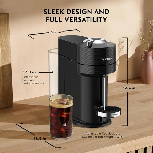 Vista 9 de Nespresso Vertuo Next - Cafetera prémium para café y espresso de Breville con espumador de leche Aeroccino