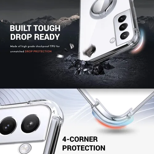 Vista 4 de Silverback Funda transparente para Samsung Galaxy S22 Plus con soporte de anillo, amortiguador de golpes, a prueba de golpes, funda para teléfono