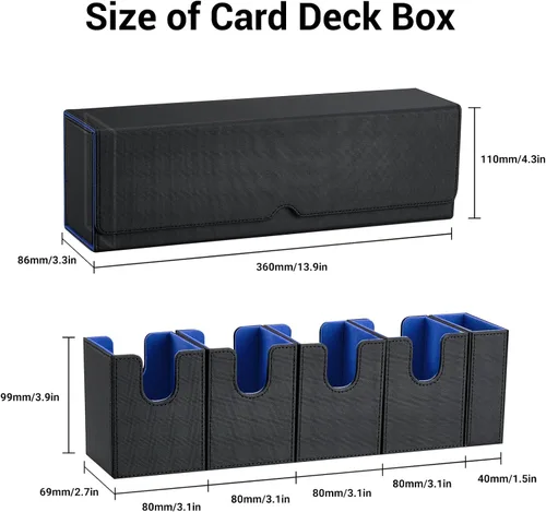 Vista 2 de Caja de cartas para MTG, 5 en 1 Commander, caja de almacenamiento de tarjetas TCG con bandeja de dados con capacidad para más de 400 tarjetas sin