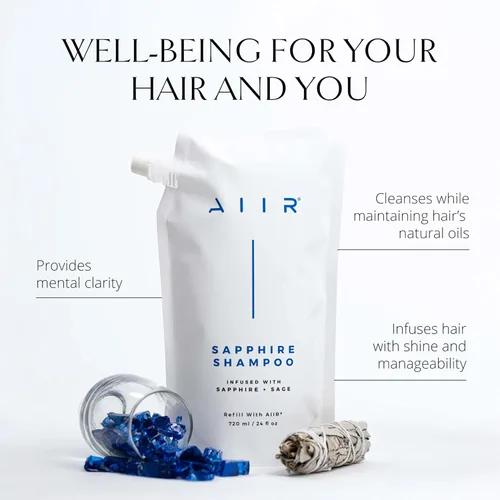 Vista 3 de AIIR Champú Zafiro – Elimina la acumulación de producto añadiendo brillo y suavidad, los aminoácidos reparan y fortalecen el cabello dañado