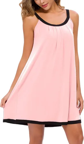 Vista 2 de AVIIER Camisón de algodón suave para mujer, sin mangas, con correa ancha, ropa de dormir completa
