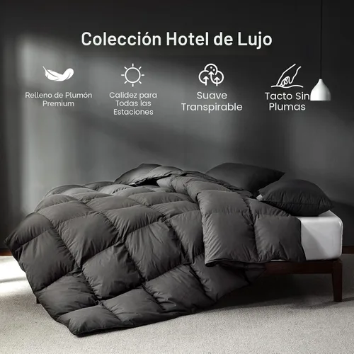 Vista 2 de Edredón de Plumón de Plumas de Ganso Gris Tamaño Twin, Relleno de Edredón Premium para Todas las Estaciones, Poder de Relleno de 750+ Tela de Mezcla