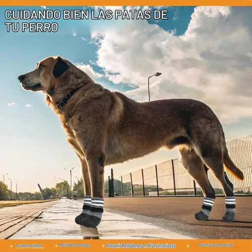 Vista 2 de KOOLTAIL Calcetines antideslizantes para perros para evitar que lamen las patas para pavimento caliente/congelado, botas de nieve largas Negro
