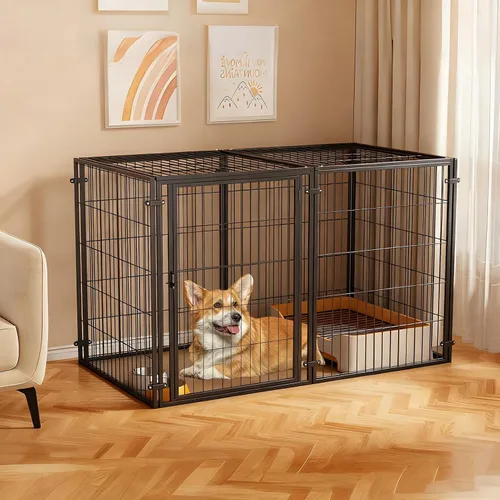 Vista 4 de XPIY Jaula grande para perros – Perrera de metal para perros medianos y pequeños, segura para interiores y exteriores, jaula grande para cachorros