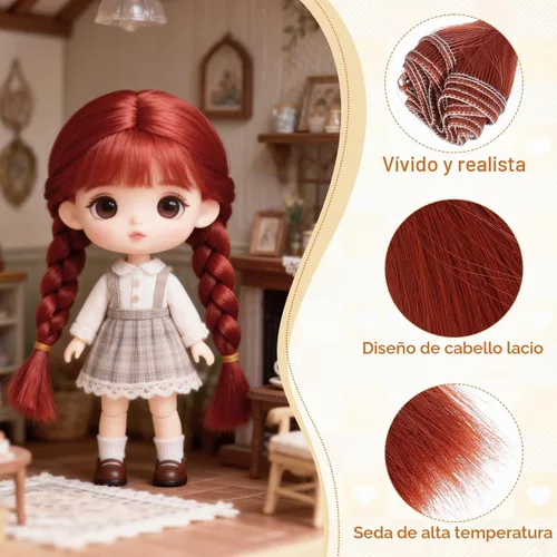 Vista 6 de 6 extensiones de cabello lacio resistente al calor para muñeca BJD Reborn