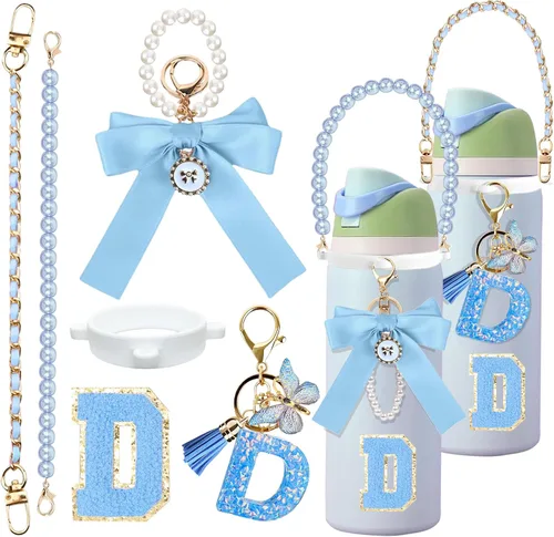 Vista 103 de 6 piezas de accesorios con letras para botella de agua Owala 24 oz 32 oz 40 oz, con lindos dijes iniciales y correa para el asa, compatible