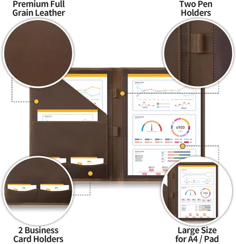 Vista 4 de Organizador de portafolio de piel Ringsun para hombres y mujeres, portafolio de cuero para negocios, currículum, bloc legal, portafolio de notas