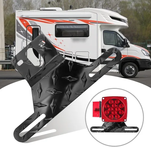 Vista 3 de Hoypeyfiy Soporte de luz para matrícula de remolque para camión, caravana, todoterreno, soporte de aluminio para matrícula (color negro, 1 unidad)