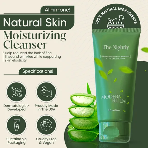 Vista 2 de Limpiador facial de 3 onzas líquidas, limpiador de ácido salicílico todo en una noche con ácido hialurónico para verano, lavado facial para acné