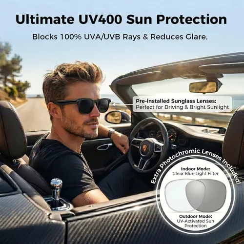 Vista 2 de EarlySincere Gafas inteligentes con cámara POV 4K de 8 MP, video HD, asistente de visión AI, transcriptor de traducción y voz, audio de oído