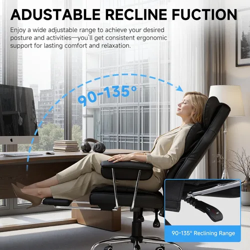 Vista 6 de COMHOMA Silla de oficina grande y alta, silla de juegos de cuero con reposapiés, silla de oficina ergonómica ejecutiva con soporte lumbar de resorte
