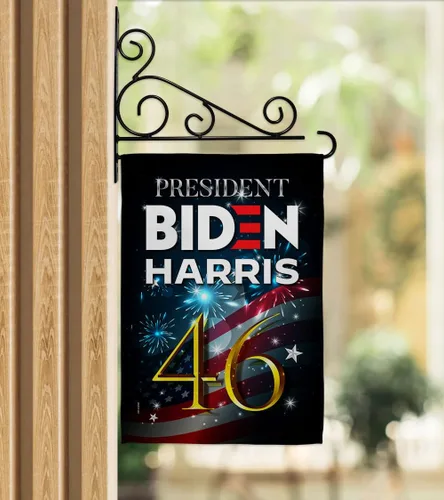 Vista 12 de Biden Harris Flag Juego de bandera de jardín President 46 con soporte de pared para votación patriótica, fiesta de té republicana demócrata