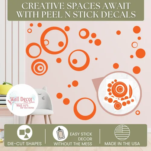 Vista 3 de Adhesivo de vinilo naranja para pared, diseño de círculos, burbujas, puntos 25+ piezas