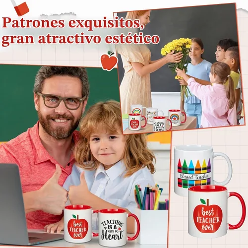 Vista 6 de Maxdot 8 tazas de café de cerámica para profesores, mango de 12 onzas