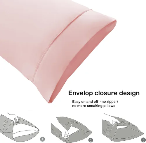 Vista 5 de Juego de 2 fundas de almohada tamaño Queen, color rosa, cierre de sobre, fácil ajuste para todas las estaciones, material suave y transpirable
