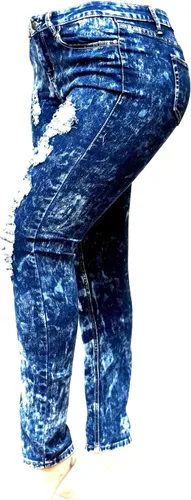 Vista 2 de Pantalones vaqueros de mezclilla azul desgastados para mujer talla grande