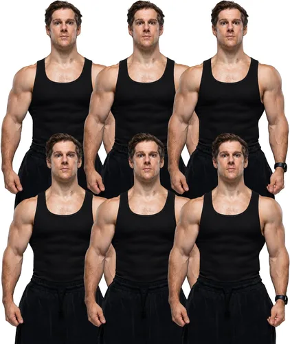 Vista 7 de Ekkovision Lifestyle Beaters, camisetas sin mangas para hombre, algodón y elastano, ajuste regular, tela acanalada Negro