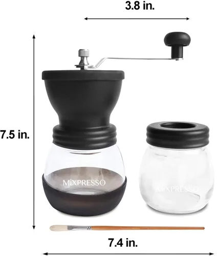 Vista 8 de Molinillo de café manual Mixpresso, molinillo de especias manual, frascos de vidrio, rebaba de cerámica, molienda ajustable, fácil de limpiar