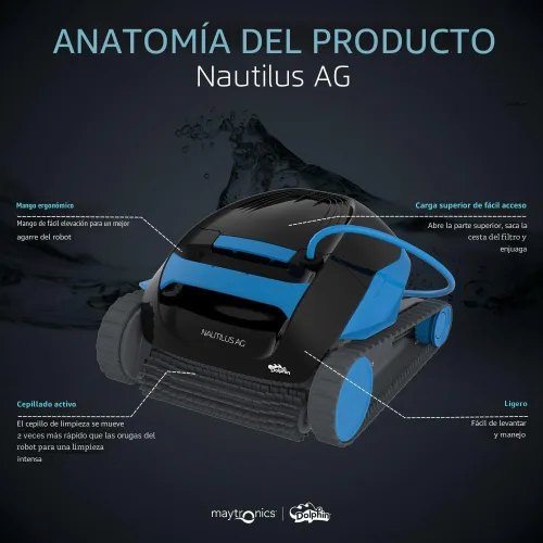 Vista 9 de Dolphin E10 - Aspiradora robótica automática para piscina, cepillo de limpieza activo, acceso a filtros de carga superior, ideal para piscinas sobre