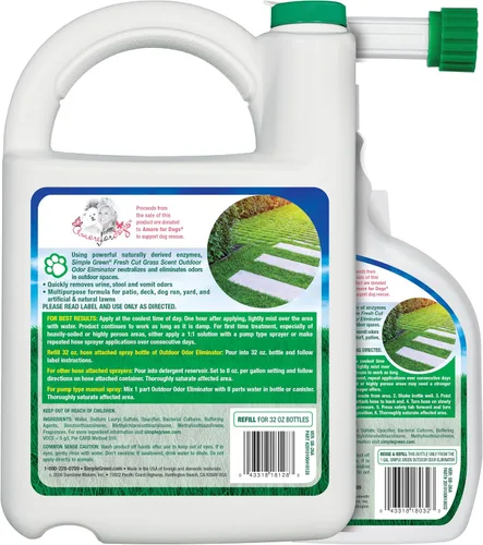 Vista 2 de Simple Green Eliminador de olores para exteriores, aroma a hierba recién cortada, 1 galón + 32 onzas