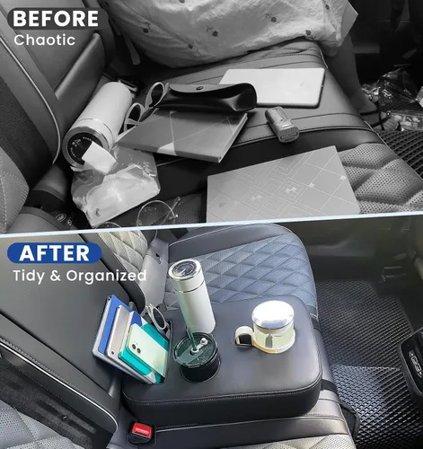 Vista 5 de Portavasos de Coche Mejorado con Correas de Seguridad Duales, Portavasos para Asiento Trasero de Coche, Portavasos de Camión de Cuero PU