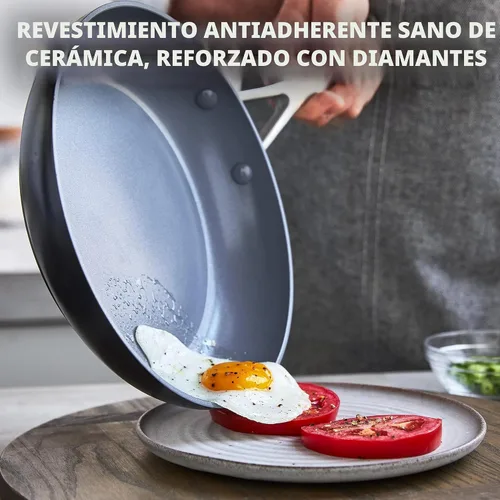 Vista 3 de GreenPan - Sartén antiadherente de cerámica anodizada y saludable Valencia Pro de 8 pulgadas, juego de sartenes sin PFAS, mango de acero inoxidable