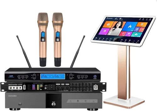 Vista 7 de Nueva máquina de karaoke profesional KV-V5 de Wellzweider con micrófono inalámbrico, pantalla táctil capacitiva de 22 pulgadas, reproductor de cine