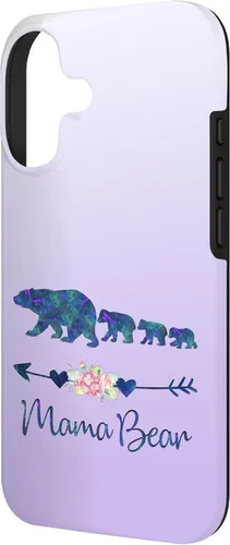 Vista 2 de Teal Blue Purple Floral Mama Bear Three Cubs Silver Purple Case for iPhone 17