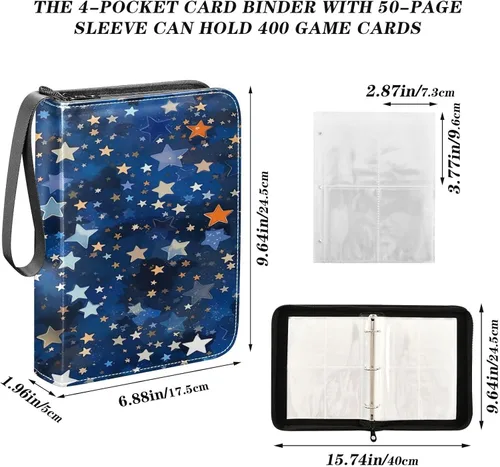 Vista 3 de Álbumes coleccionables de tarjetas coleccionables con diseño de estrellas, carpeta de tarjetas de 4 bolsillos con 50 fundas extraíbles