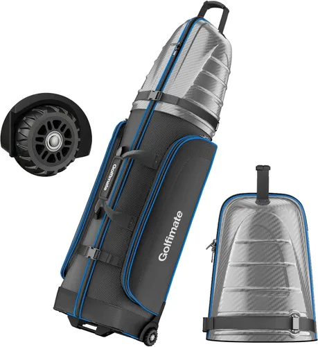 Vista 12 de Golf Travel Bags for Airlines with Carbon Fiber Hard Top Fibra de carbono negra con tuberías azules