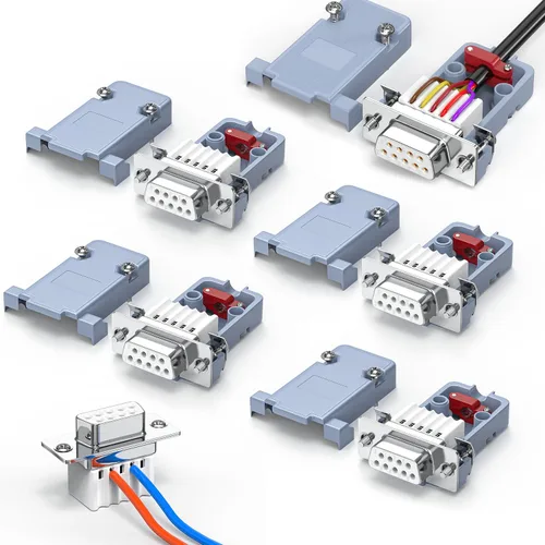 Vista 14 de 2 adaptadores hembra DB9, fácil de usar, cable serie RS232/485, no necesita soldadura, conectores serie DB9 con pernos, tuercas, tubos traseros