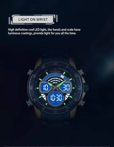 Vista 7 de NAVIFORCE Reloj para hombre cronógrafo impermeable deportivo analógico digital cuarzo relojes de negocios moda de acero inoxidable Militar