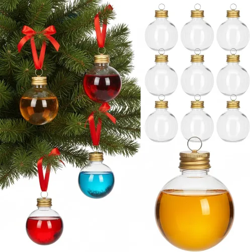 Vista 10 de Baluue 10 piezas de bolas de bebida de Navidad de 100 ml, adornos grandes de vaso de chupito de plástico transparente, adornos llenables para árbol