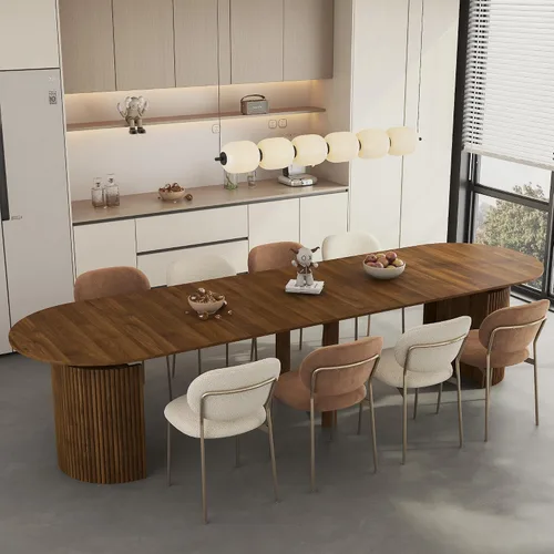 Vista 14 de SSLine Mesa de comedor extensible ovalada para 4 a 10 personas, mesa de cocina expandible de 63 a 94 pulgadas de largo con base de almacenamiento