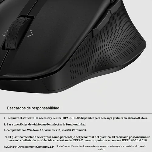 Vista 7 de HP Ratón Bluetooth 480 Comfort - Forma contorneada - Conecta hasta 3 dispositivos a través de botones programables Bluetooth® 5.3-6 - Compatible