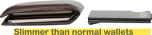 Vista 6 de Cartera para hombre, con bloqueo RFID, delgada y minimalista, bolsillo frontal con clip para dinero, cartera resistente para hombres, Gris