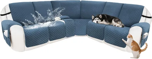 Vista 34 de Fundas para sofá modular reclinable, de terciopelo en forma de L, funda de consola central para perros y mascotas, lavable antideslizante, 1 funda