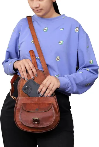 Vista 5 de C CUERO Bolso de cuero para mujer, bolso cruzado de cuero marrón genuino, bolso cruzado para mujer, bolso de viaje para el hombro, Marrón
