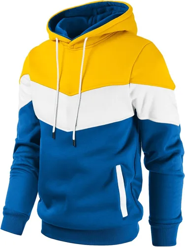 Vista 2 de Gesean Sudadera con capucha, de manga larga, para hombre, diseño de bloque de color, estilo informal, con bolsillo