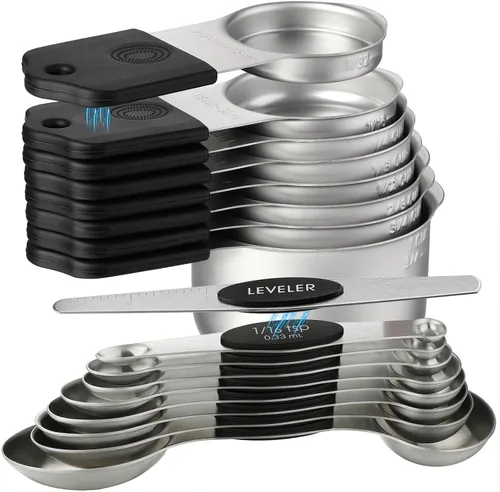 Vista 11 de Juego de 7 tazas medidoras magnéticas apilables de acero inoxidable para medir ingredientes secos y líquidos