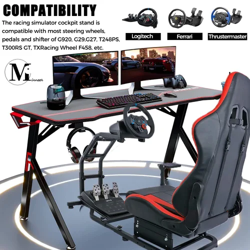 Vista 5 de Minneer G920 Driving Simulator Cockpit for LogitechThrustmaster G29G920G923T80T150 Racing Wheel Stand Adjustable Frame Height Wheel Pedals Seat NOT