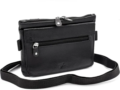 Vista 7 de Riñonera de motociclista de cuero real para hombre, bolsa de cintura de piel con lazo para la cintura, se convierte en bolso cruzado, con trabillas