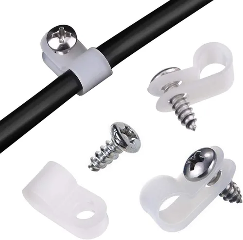 Vista 12 de VIPMOON 100 abrazaderas de cable tipo R de 1/2 pulgada, clips de plástico de nailon con tornillos, sujetadores de cable de montaje para gestión