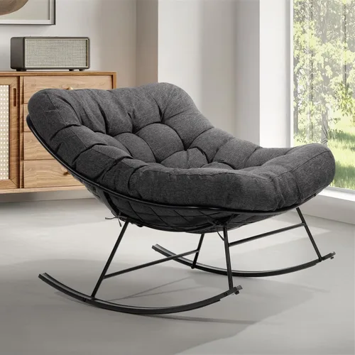Vista 18 de Bme Mecedora de patio para exteriores e interiores, mecedora de metal con cojín grueso, cómoda y moderna silla mecedora para sala de estar, porche