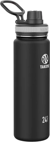 Vista 14 de Takeya Originals - Botella de agua de acero inoxidable con aislamiento al vacío de 18 onzas con tapa de boquilla, negra