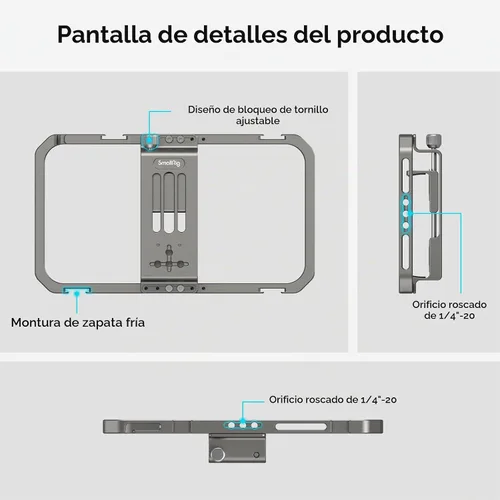 Vista 4 de SmallRig - Plataforma universal de video para teléfono inteligente para iPhone 17 16 15 14-2791B Jaula de teléfono de aleación de aluminio