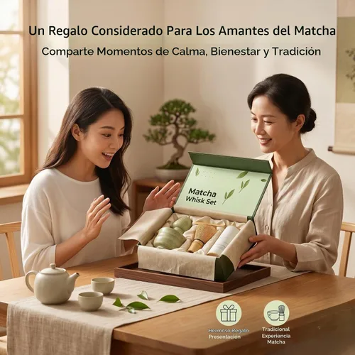 Vista 6 de Juego de 7 batidores de matcha, kit de cerámica con cuenco, batidor y soporte de bambú, cuchara de bambú, tamiz y toalla de té, juego de regalo